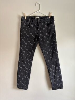 Free People Women's Black Ditsy Floral Ankle Crop Stretch Jeans